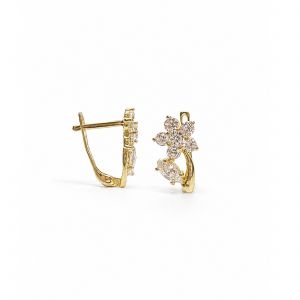 14k sárga arany gyerek fülbevaló virágmotívummal és fehér cirkóniával  - Arany ékszer
