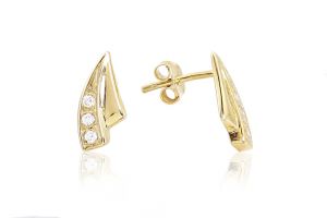 Arany fülbevaló stekkeres modern elegáns íves köves díszítéssel - Arany fülbevaló