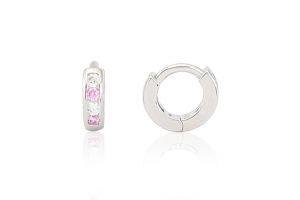 Ezüst baba fülbevaló bepattintós karika 4 rózsaszín és fehér kővel 6mm ródiumbevonatos - Baba és gyermek ezüst fülbevaló