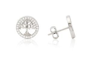 Ezüst fülbevaló bedugós ródiumbevonatos életfa apró kövekkel - Ezüst fülbevaló