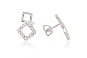 Ezüst fülbevaló bedugós elegáns dupla kocka köves díszítéssel - Ezüst fülbevaló