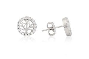 Ezüst fülbevaló bedugós életfa köves díszítéssel - Ezüst fülbevaló