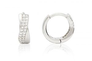 Ezüst fülbevaló bepattintós karika csavart hatású köves mintával ródiumbevonatos - Baba és gyermek arany nyaklánc