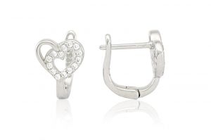 Ezüst fülbevaló franciakapcsos áttört köves szív ródiumbevonatos - 