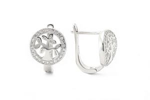 Ezüst fülbevaló franciazáras köves életfa - Baba arany fülbevaló