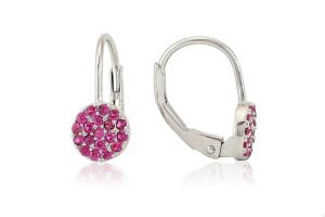Ezüst fülbevaló patentzáras kör díszítéssel pink köves - Ezüst fülbevaló