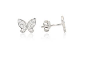 Ezüst fülbevaló bedugós apró köves pillangó - Ezüst fülbevaló