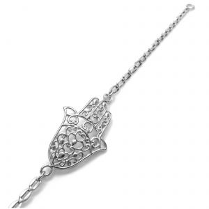 Ezüst Hamsa karkötő filigránmintás kéz díszelemmel - 