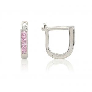 Ezüst baba és gyermek fülbevaló franciakapcsos szögletes rózsaszín kövekkel - Ezüst baba fülbevaló