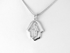 Fatima keze védelmező amulett ezüst medál - Arany nyaklánc
