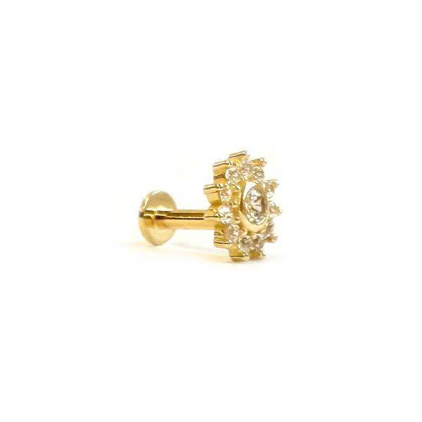 Napocska arany piercing - 14K, cirkónia köves fülpiercing biztonsági zárral
