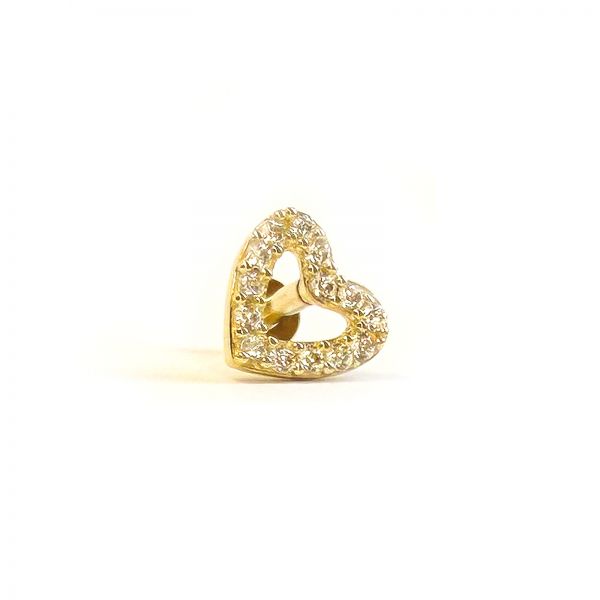 Szív alakú arany piercing - 14K, köves fülpiercing biztonsági menetes zárral