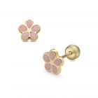 LISA arany gyermek fülbevaló csavaros rózsaszín szirmos virág JTAG-0313-18