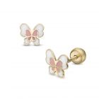 LISA arany gyermek fülbevaló csavaros pillangó rózsaszín és fehér JTAG-0418-18