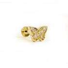 Arany pillangó piercing - 14K, cirkónia kövekkel, biztonsági menetes zár