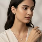 Sárga arany button ékszer szett – fülbevaló, medál és vékony Anker nyaklánc fehér cirkónia kővel