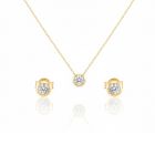 Sárga arany button ékszer szett – fülbevaló, medál és vékony Anker nyaklánc fehér cirkónia kővel