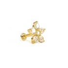 Virág alakú arany piercing - 14K, cirkónia köves fülpiercing biztonsági zárral